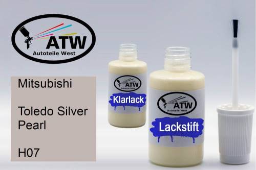 Mitsubishi, Toledo Silver Pearl, H07: 20ml Lackstift + 20ml Klarlack - Set, von ATW Autoteile West.